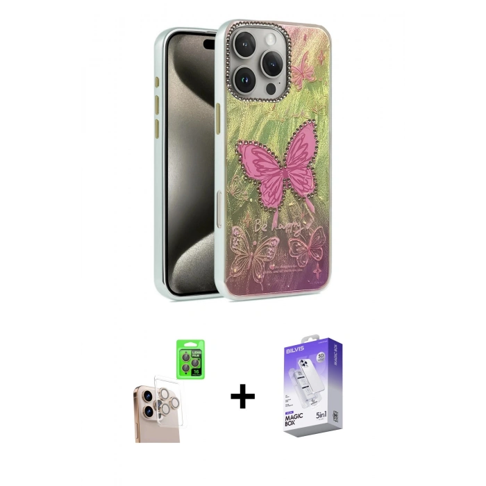 MARSİLYAN™- iPhone 16 Pro Max Kılıf Zirve Modern Prime - Siyah Bilvis 5in1 3D Magic Cam Ekran Koruyucu + Raze Metal Kamera Lens - NLGY