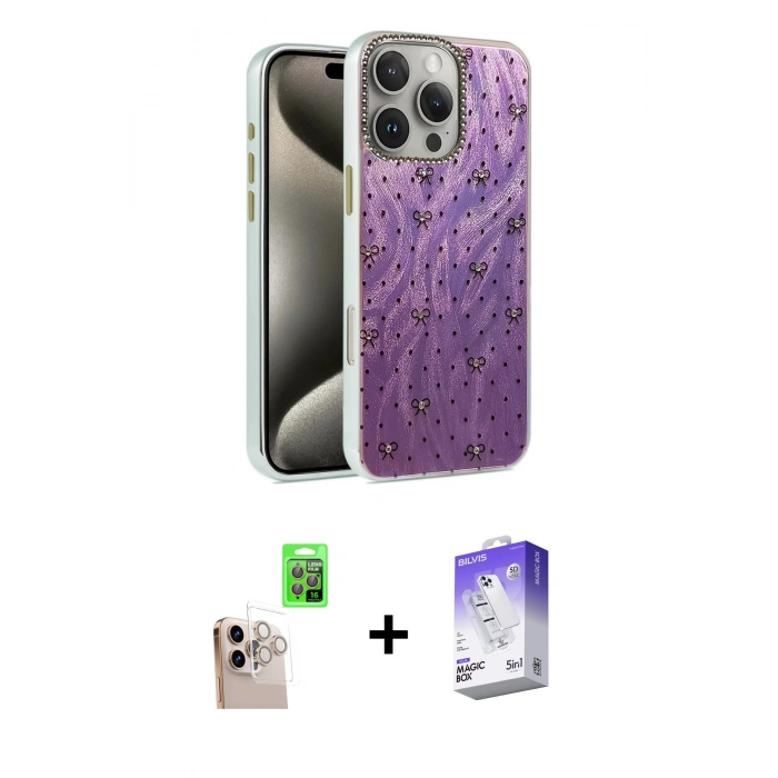 MARSİLYAN™- iPhone 16 Pro Max Kılıf Zirve Modern Prime - Siyah Bilvis 5in1 3D Magic Cam Ekran Koruyucu + Raze Metal Kamera Lens - NLGY