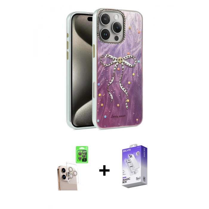 MARSİLYAN™- iPhone 16 Pro Max Kılıf Zirve Modern Prime - Siyah Bilvis 5in1 3D Magic Cam Ekran Koruyucu + Raze Metal Kamera Lens - NLGY