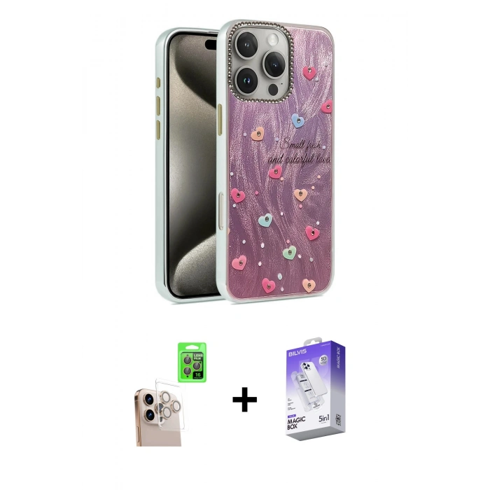 MARSİLYAN™- iPhone 16 Pro Max Kılıf Zirve Modern Prime - Siyah Bilvis 5in1 3D Magic Cam Ekran Koruyucu + Raze Metal Kamera Lens - NLGY