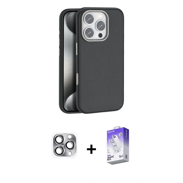 MARSİLYAN™- iPhone 16 Pro Max Kılıf Zirve Modern Prime - Siyah Bilvis 5in1 3D Magic Cam Ekran Koruyucu + Pers Alüminyum Kamera Lens - GI