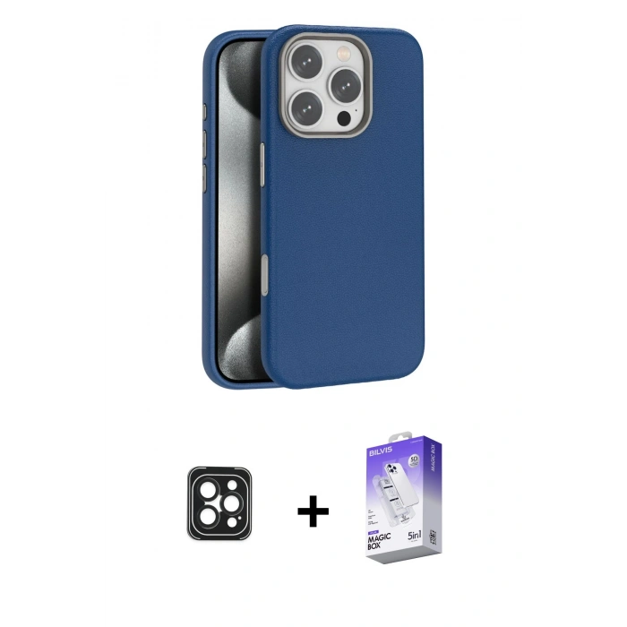 MARSİLYAN™- iPhone 16 Pro Max Kılıf Zirve Modern Prime - Siyah Bilvis 5in1 3D Magic Cam Ekran Koruyucu + PVD Metal Kamera Lens - SH