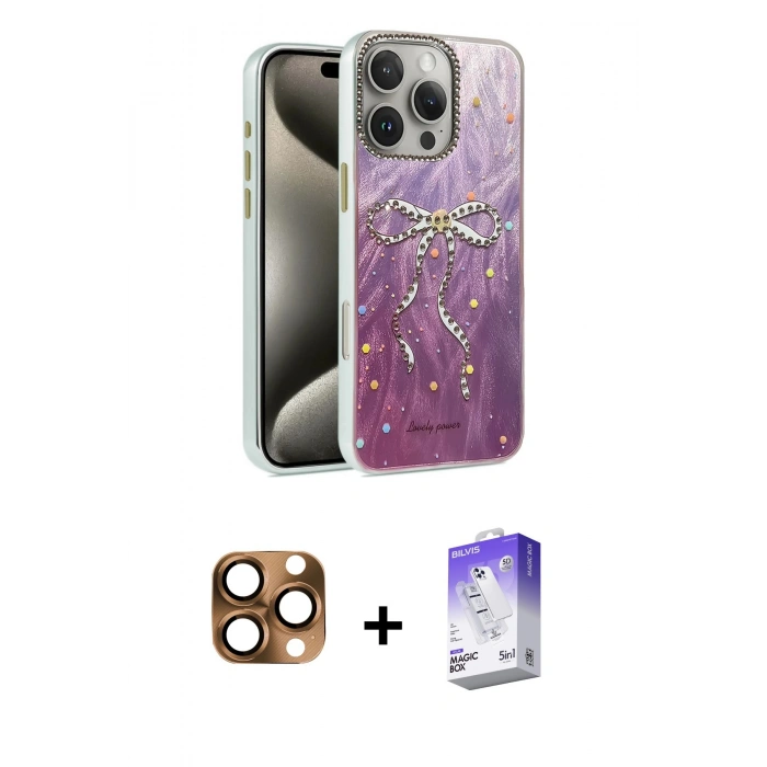 MARSİLYAN™- iPhone 16 Pro Max Kılıf Zirve Modern Prime - Siyah Bilvis 5in1 3D Magic Cam Ekran Koruyucu + Pers Alüminyum Kamera Lens - CLTM