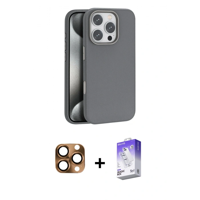 MARSİLYAN™- iPhone 16 Pro Max Kılıf Zirve Modern Prime - Siyah Bilvis 5in1 3D Magic Cam Ekran Koruyucu + Pers Alüminyum Kamera Lens - CLTM