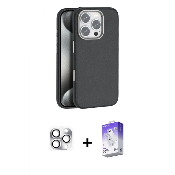 MARSİLYAN™- iPhone 16 Pro Max Kılıf Zirve Modern Prime - Siyah Bilvis 5in1 3D Magic Cam Ekran Koruyucu + Pers Alüminyum Kamera Lens - GS