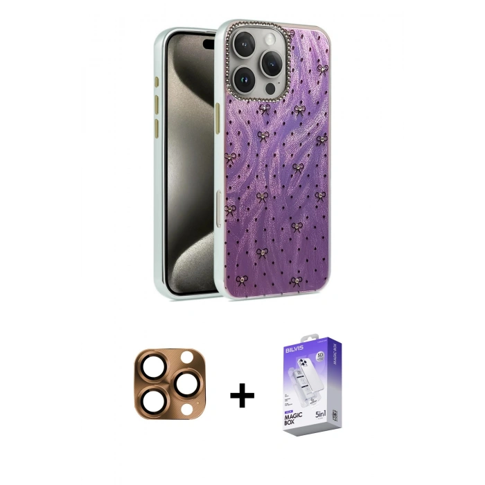 MARSİLYAN™- iPhone 16 Pro Max Kılıf Zirve Modern Prime - Siyah Bilvis 5in1 3D Magic Cam Ekran Koruyucu + Pers Alüminyum Kamera Lens - CLTM