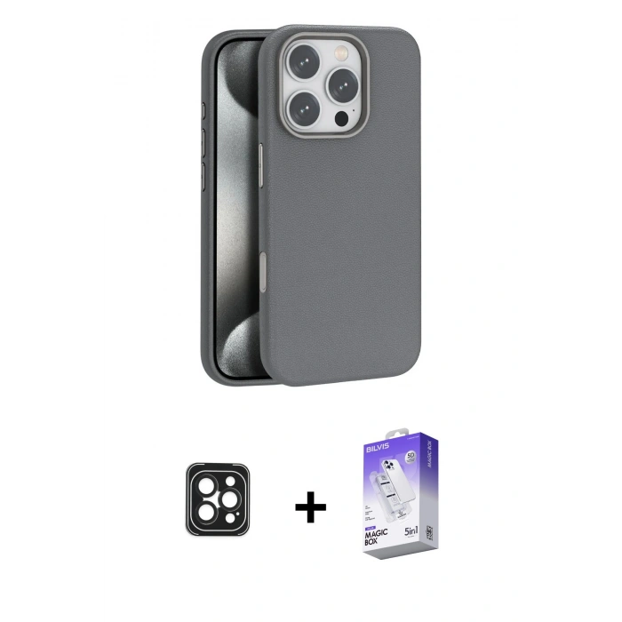 MARSİLYAN™- iPhone 16 Pro Max Kılıf Zirve Modern Prime - Siyah Bilvis 5in1 3D Magic Cam Ekran Koruyucu + PVD Metal Kamera Lens - SH