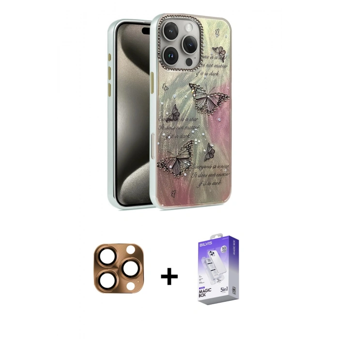 MARSİLYAN™- iPhone 16 Pro Max Kılıf Zirve Modern Prime - Siyah Bilvis 5in1 3D Magic Cam Ekran Koruyucu + Pers Alüminyum Kamera Lens - CLTM