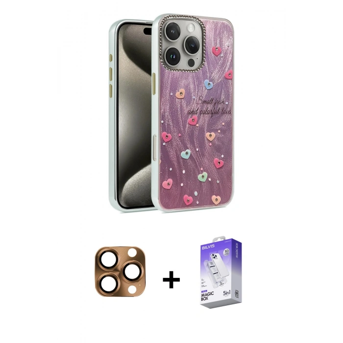 MARSİLYAN™- iPhone 16 Pro Max Kılıf Zirve Modern Prime - Siyah Bilvis 5in1 3D Magic Cam Ekran Koruyucu + Pers Alüminyum Kamera Lens - CLTM
