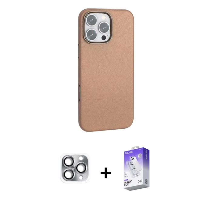 MARSİLYAN™- iPhone 16 Pro Max Kılıf Zirve Modern Prime - Siyah Bilvis 5in1 3D Magic Cam Ekran Koruyucu + Pers Alüminyum Kamera Lens - GI