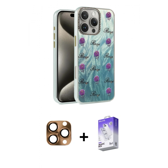 MARSİLYAN™- iPhone 16 Pro Max Kılıf Zirve Modern Prime - Siyah Bilvis 5in1 3D Magic Cam Ekran Koruyucu + Pers Alüminyum Kamera Lens - CLTM