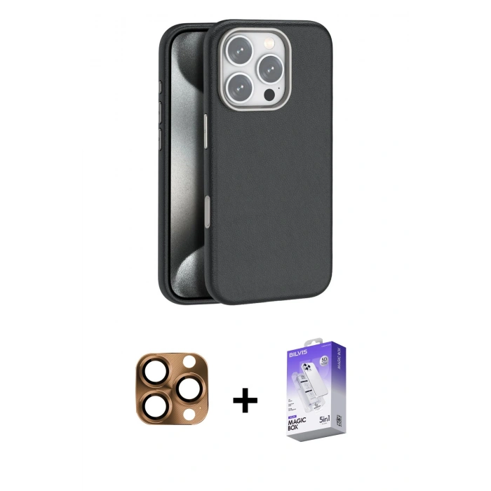 MARSİLYAN™- iPhone 16 Pro Max Kılıf Zirve Modern Prime - Siyah Bilvis 5in1 3D Magic Cam Ekran Koruyucu + Pers Alüminyum Kamera Lens - CLTM