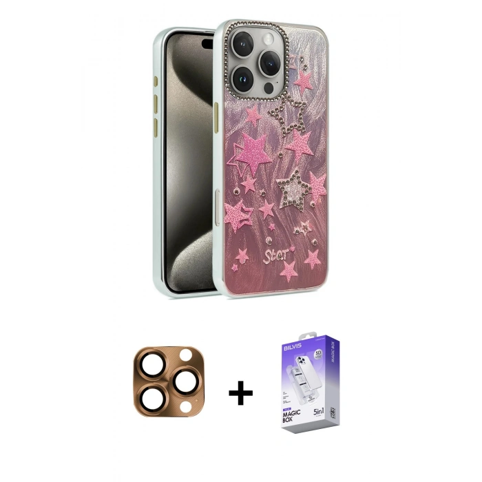 MARSİLYAN™- iPhone 16 Pro Max Kılıf Zirve Modern Prime - Siyah Bilvis 5in1 3D Magic Cam Ekran Koruyucu + Pers Alüminyum Kamera Lens - CLTM