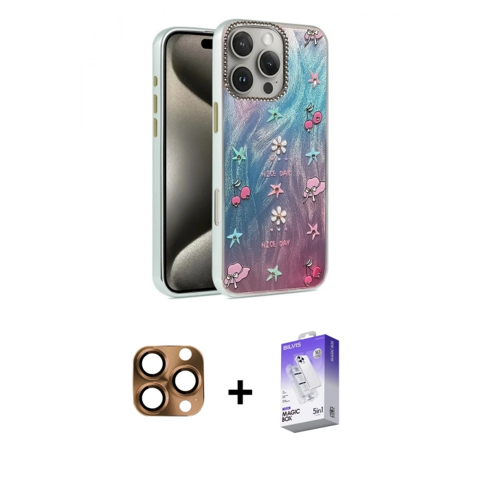 MARSİLYAN™- iPhone 16 Pro Max Kılıf Zirve Modern Prime - Siyah Bilvis 5in1 3D Magic Cam Ekran Koruyucu + Pers Alüminyum Kamera Lens - CLTM