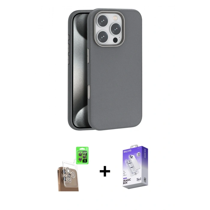 MARSİLYAN™- iPhone 16 Pro Max Kılıf Zirve Modern Prime - Siyah Bilvis 5in1 3D Magic Cam Ekran Koruyucu + Raze Metal Kamera Lens - CLTM