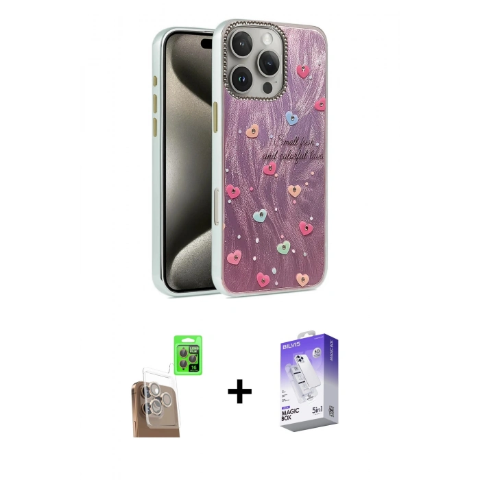 MARSİLYAN™- iPhone 16 Pro Max Kılıf Zirve Modern Prime - Siyah Bilvis 5in1 3D Magic Cam Ekran Koruyucu + Raze Metal Kamera Lens - CLTM