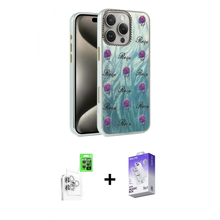MARSİLYAN™- iPhone 16 Pro Max Kılıf Zirve Modern Prime - Siyah Bilvis 5in1 3D Magic Cam Ekran Koruyucu + Raze Metal Kamera Lens - BZ