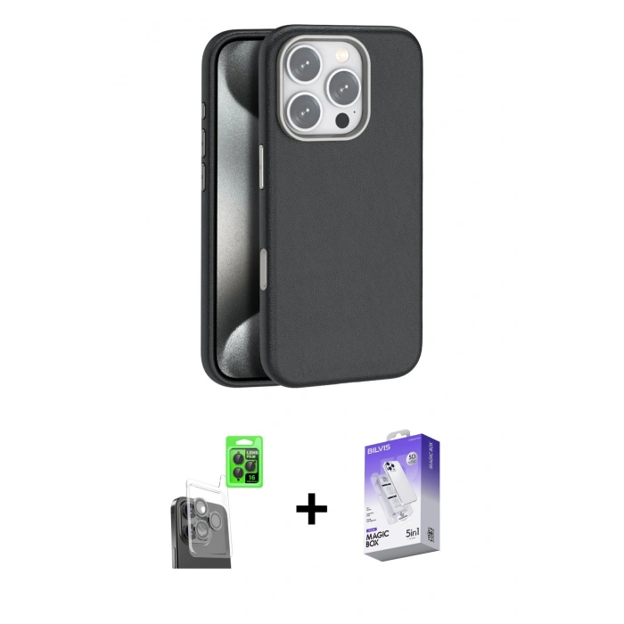 MARSİLYAN™- iPhone 16 Pro Max Kılıf Zirve Modern Prime - Siyah Bilvis 5in1 3D Magic Cam Ekran Koruyucu + Raze Metal Kamera Lens - SH