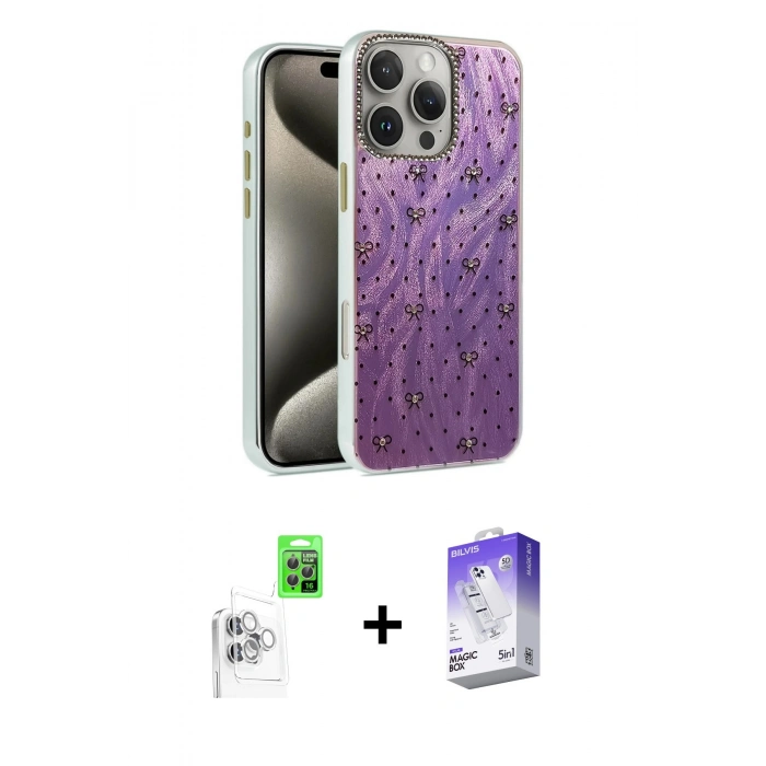 MARSİLYAN™- iPhone 16 Pro Max Kılıf Zirve Modern Prime - Siyah Bilvis 5in1 3D Magic Cam Ekran Koruyucu + Raze Metal Kamera Lens - BZ