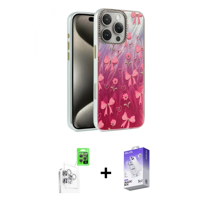 MARSİLYAN™- iPhone 16 Pro Max Kılıf Zirve Modern Prime - Siyah Bilvis 5in1 3D Magic Cam Ekran Koruyucu + Raze Metal Kamera Lens - BZ