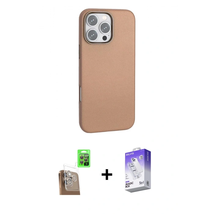 MARSİLYAN™- iPhone 16 Pro Max Kılıf Zirve Modern Prime - Siyah Bilvis 5in1 3D Magic Cam Ekran Koruyucu + Raze Metal Kamera Lens - CLTM