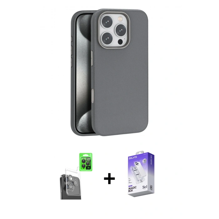 MARSİLYAN™- iPhone 16 Pro Max Kılıf Zirve Modern Prime - Siyah Bilvis 5in1 3D Magic Cam Ekran Koruyucu + Raze Metal Kamera Lens - SH