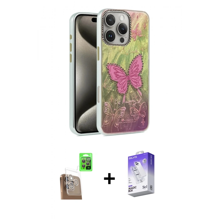 MARSİLYAN™- iPhone 16 Pro Max Kılıf Zirve Modern Prime - Siyah Bilvis 5in1 3D Magic Cam Ekran Koruyucu + Raze Metal Kamera Lens - CLTM
