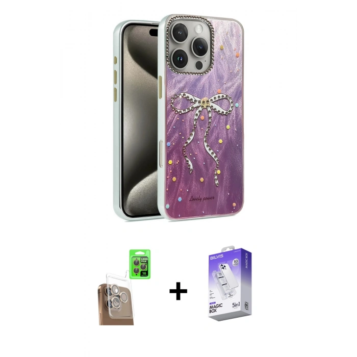 MARSİLYAN™- iPhone 16 Pro Max Kılıf Zirve Modern Prime - Siyah Bilvis 5in1 3D Magic Cam Ekran Koruyucu + Raze Metal Kamera Lens - CLTM
