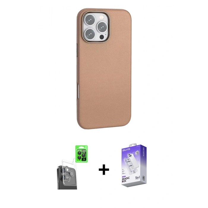 MARSİLYAN™- iPhone 16 Pro Max Kılıf Zirve Modern Prime - Siyah Bilvis 5in1 3D Magic Cam Ekran Koruyucu + Raze Metal Kamera Lens - SH