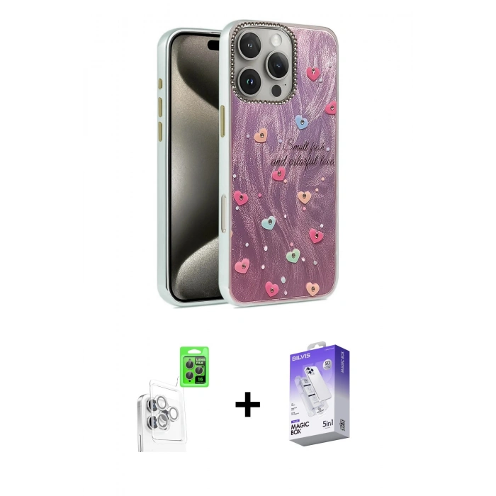 MARSİLYAN™- iPhone 16 Pro Max Kılıf Zirve Modern Prime - Siyah Bilvis 5in1 3D Magic Cam Ekran Koruyucu + Raze Metal Kamera Lens - BZ