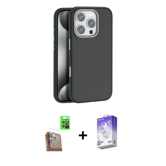 MARSİLYAN™- iPhone 16 Pro Max Kılıf Zirve Modern Prime - Siyah Bilvis 5in1 3D Magic Cam Ekran Koruyucu + Raze Metal Kamera Lens - CLTM