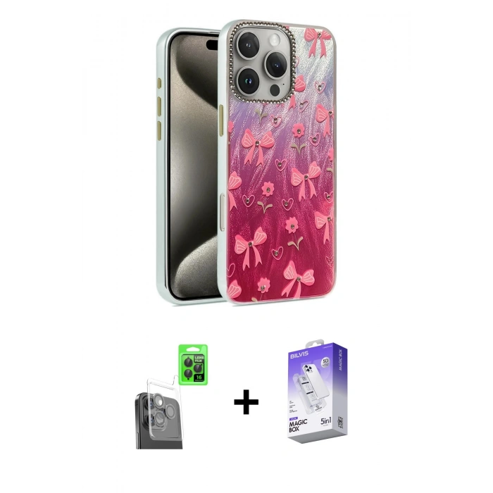 MARSİLYAN™- iPhone 16 Pro Max Kılıf Zirve Modern Prime - Siyah Bilvis 5in1 3D Magic Cam Ekran Koruyucu + Raze Metal Kamera Lens - SH