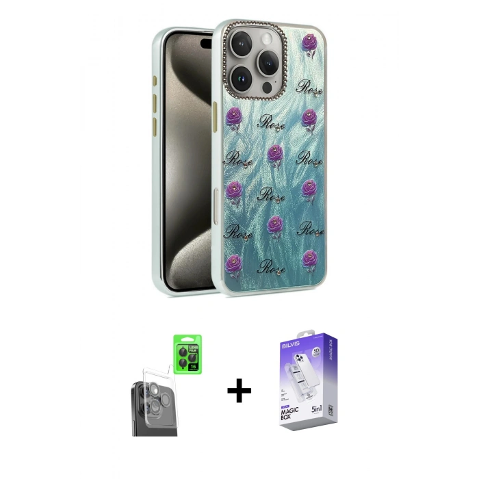 MARSİLYAN™- iPhone 16 Pro Max Kılıf Zirve Modern Prime - Siyah Bilvis 5in1 3D Magic Cam Ekran Koruyucu + Raze Metal Kamera Lens - SH
