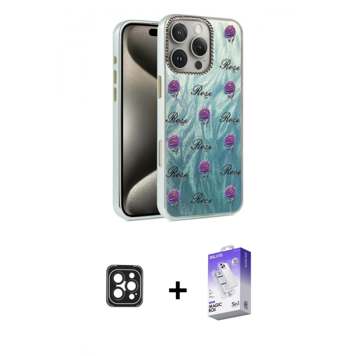MARSİLYAN™- iPhone 16 Pro Max Kılıf Zirve Modern Prime - Siyah Bilvis 5in1 3D Magic Cam Ekran Koruyucu + PVD Metal Kamera Lens - SH
