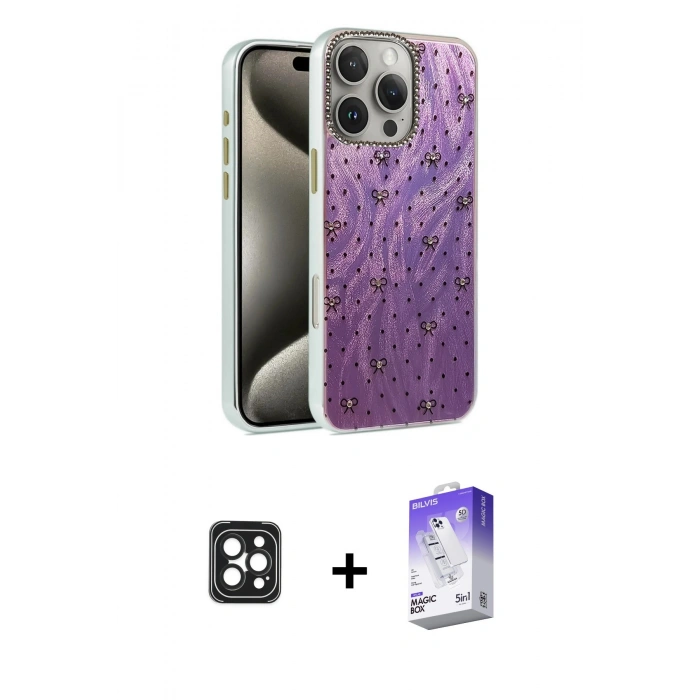 MARSİLYAN™- iPhone 16 Pro Max Kılıf Zirve Modern Prime - Siyah Bilvis 5in1 3D Magic Cam Ekran Koruyucu + PVD Metal Kamera Lens - SH