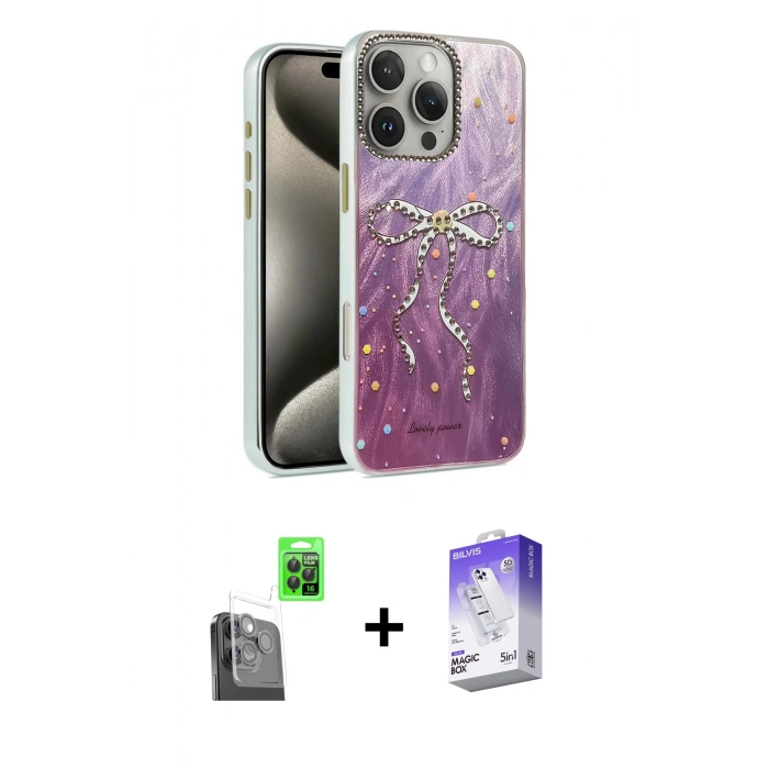 MARSİLYAN™- iPhone 16 Pro Max Kılıf Zirve Modern Prime - Siyah Bilvis 5in1 3D Magic Cam Ekran Koruyucu + Raze Metal Kamera Lens - SH