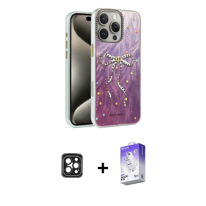 MARSİLYAN™- iPhone 16 Pro Max Kılıf Zirve Modern Prime - Siyah Bilvis 5in1 3D Magic Cam Ekran Koruyucu + PVD Metal Kamera Lens - SH