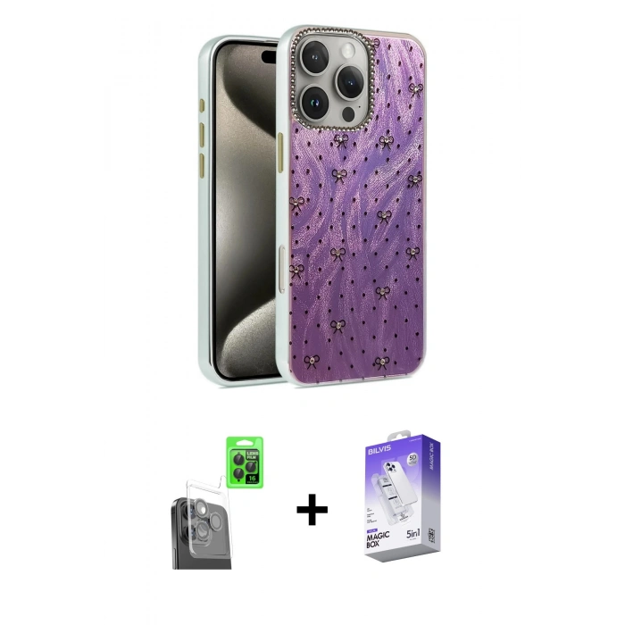 MARSİLYAN™- iPhone 16 Pro Max Kılıf Zirve Modern Prime - Siyah Bilvis 5in1 3D Magic Cam Ekran Koruyucu + Raze Metal Kamera Lens - SH