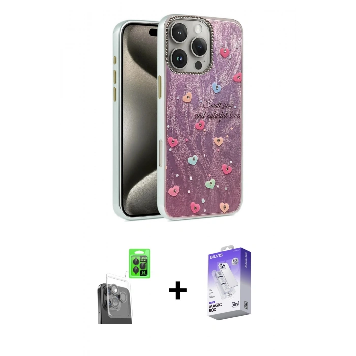 MARSİLYAN™- iPhone 16 Pro Max Kılıf Zirve Modern Prime - Siyah Bilvis 5in1 3D Magic Cam Ekran Koruyucu + Raze Metal Kamera Lens - SH