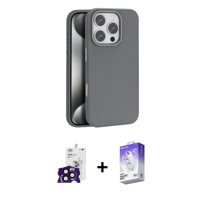MARSİLYAN™- iPhone 16 Pro Max Kılıf Zirve Modern Prime - Siyah Bilvis 5in1 3D Magic Cam Ekran Koruyucu + Bilvis Titan Kamera Lens - SH