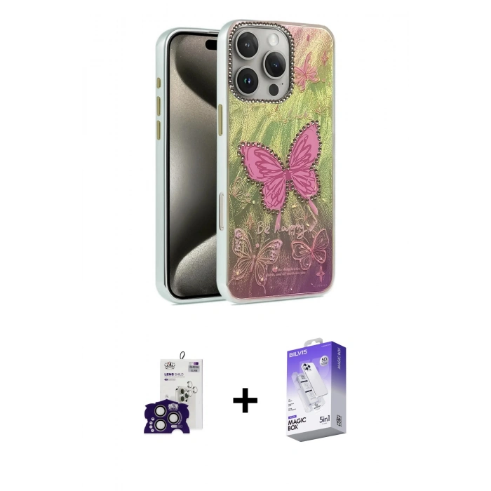 MARSİLYAN™- iPhone 16 Pro Max Kılıf Zirve Modern Prime - Siyah Bilvis 5in1 3D Magic Cam Ekran Koruyucu + Bilvis Titan Kamera Lens - TMGI