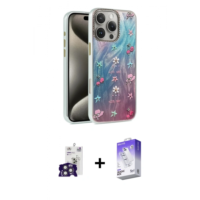 MARSİLYAN™- iPhone 16 Pro Max Kılıf Zirve Modern Prime - Siyah Bilvis 5in1 3D Magic Cam Ekran Koruyucu + Bilvis Titan Kamera Lens - TMGI