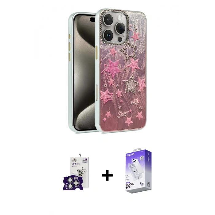MARSİLYAN™- iPhone 16 Pro Max Kılıf Zirve Modern Prime - Siyah Bilvis 5in1 3D Magic Cam Ekran Koruyucu + Bilvis Titan Kamera Lens - TMGI