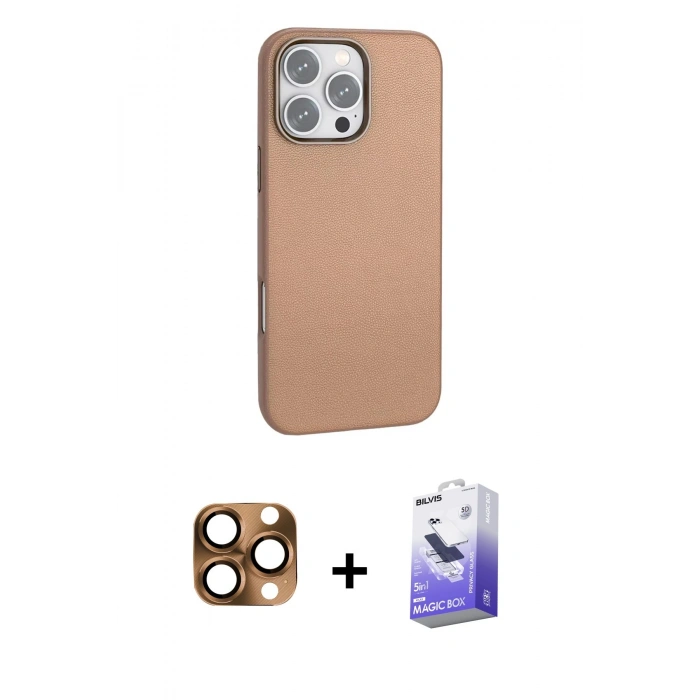 MARSİLYAN™- iPhone 16 Pro Max Kılıf Zirve Modern Prime - Siyah Bilvis 5in1 5D Magic Hayalet Cam Ekran Koruyucu + Pers Alüminyum Kamera Lens - CLTM