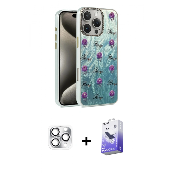 MARSİLYAN™- iPhone 16 Pro Max Kılıf Zirve Modern Prime - Siyah Bilvis 5in1 5D Magic Hayalet Cam Ekran Koruyucu + Pers Alüminyum Kamera Lens - GS