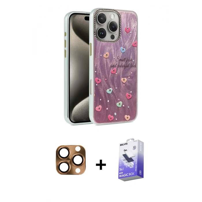 MARSİLYAN™- iPhone 16 Pro Max Kılıf Zirve Modern Prime - Siyah Bilvis 5in1 5D Magic Hayalet Cam Ekran Koruyucu + Pers Alüminyum Kamera Lens - CLTM