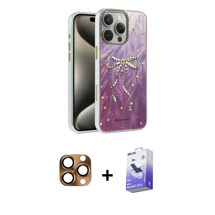 MARSİLYAN™- iPhone 16 Pro Max Kılıf Zirve Modern Prime - Siyah Bilvis 5in1 5D Magic Hayalet Cam Ekran Koruyucu + Pers Alüminyum Kamera Lens - CLTM