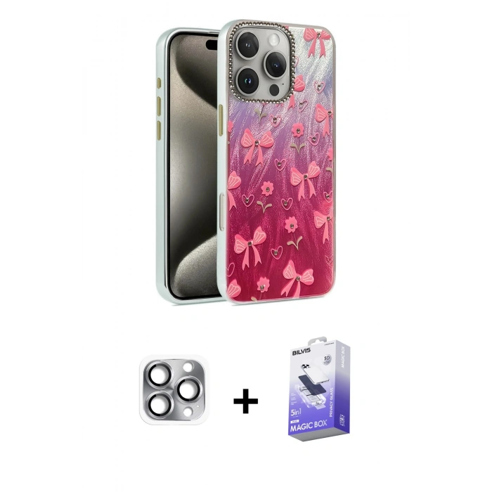 MARSİLYAN™- iPhone 16 Pro Max Kılıf Zirve Modern Prime - Siyah Bilvis 5in1 5D Magic Hayalet Cam Ekran Koruyucu + Pers Alüminyum Kamera Lens - GI