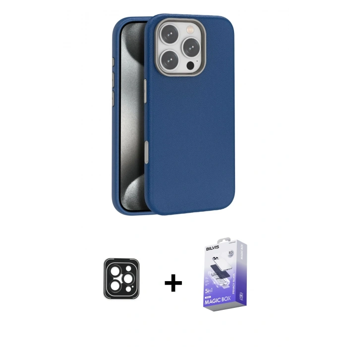 MARSİLYAN™- iPhone 16 Pro Max Kılıf Zirve Modern Prime - Siyah Bilvis 5in1 5D Magic Hayalet Cam Ekran Koruyucu + PVD Metal Kamera Lens - SH