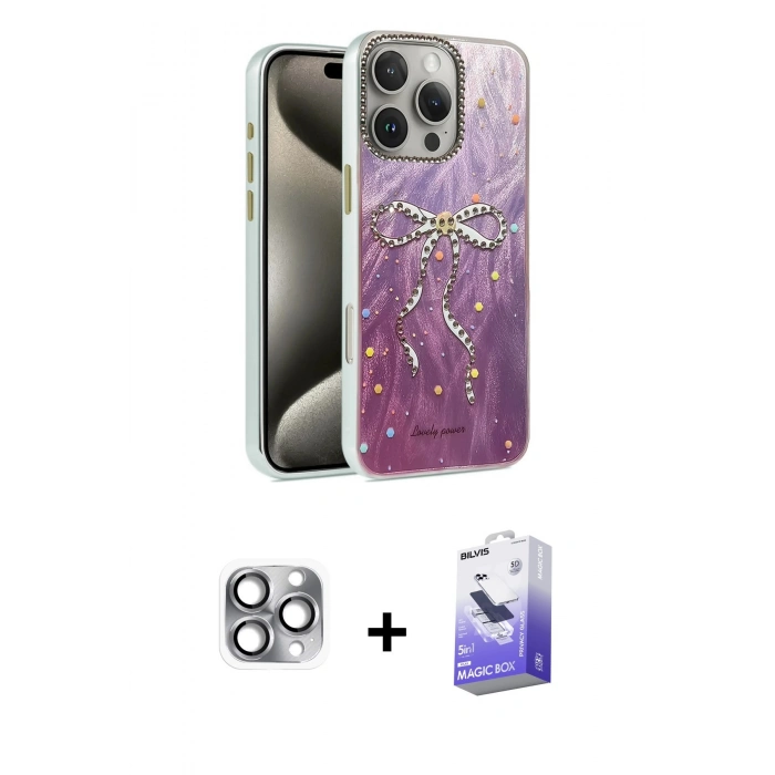 MARSİLYAN™- iPhone 16 Pro Max Kılıf Zirve Modern Prime - Siyah Bilvis 5in1 5D Magic Hayalet Cam Ekran Koruyucu + Pers Alüminyum Kamera Lens - GI